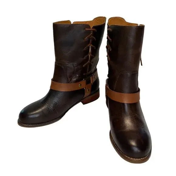 Latigo Women's Thistle Leather Boots Lace Up Harness Buckle Brown Size 7M - Picture 9 of 16